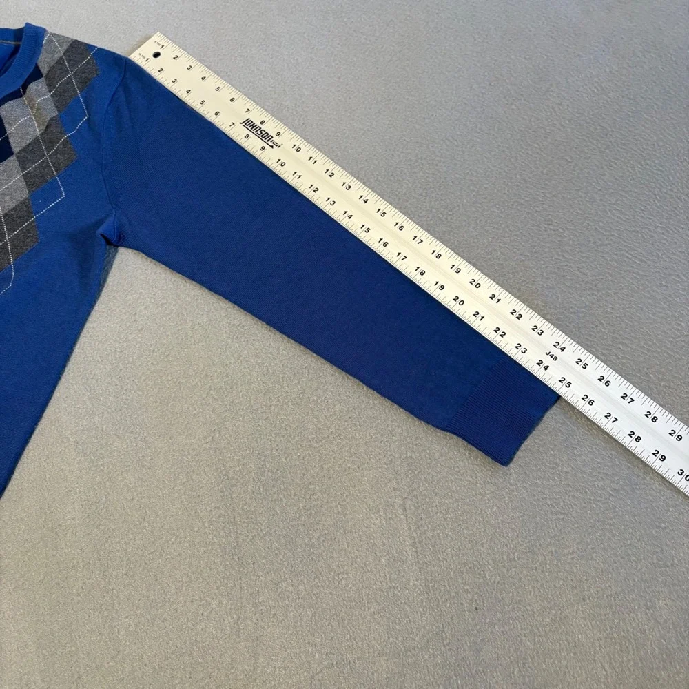 Banana Republic V-Neck Sweater Mens Medium Blue Argyle Extra Fine Merino Wool